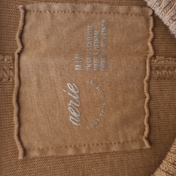 Aerie Tan Wonder Ribbed Textured V-Neck Sweatshirt, Size M - Picture 6 of 10
